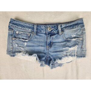 American Eagle Womens Shorts Size 4 Super Low Shortie Distressed Lace Pockets